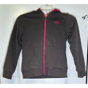 The North Face Girls' Gray Full Zip Hoodie Jacket with‎ Pink Lining